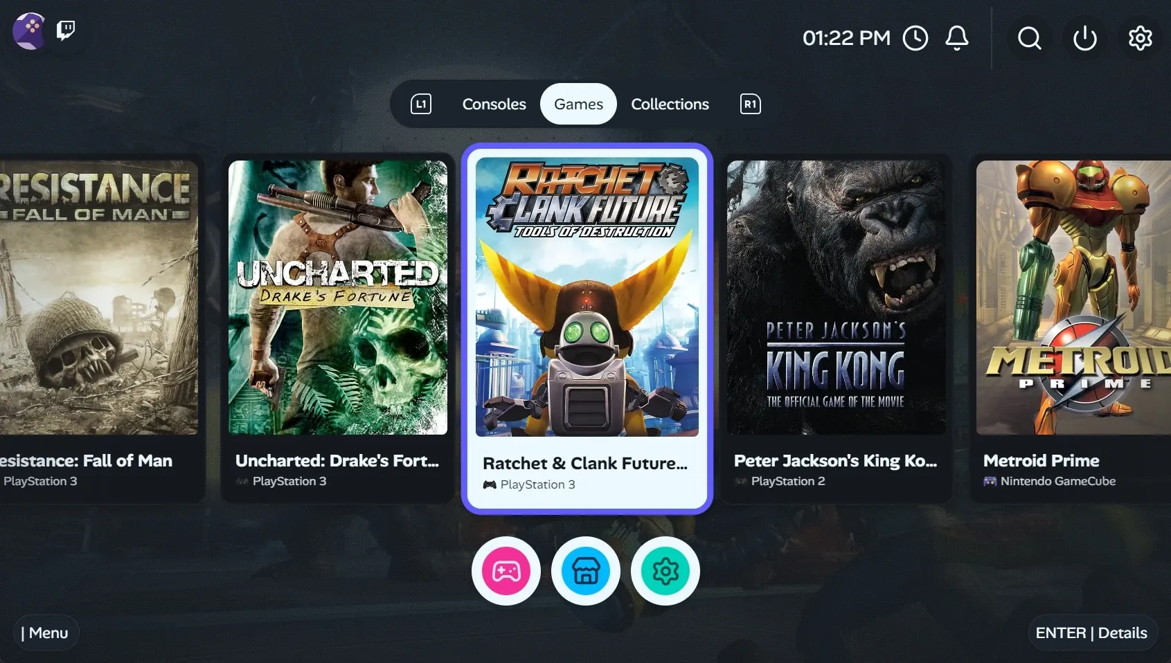 Showing the homescreen of the app. The default filter is most activity. Be it last played or freshly installed. In dark mode.